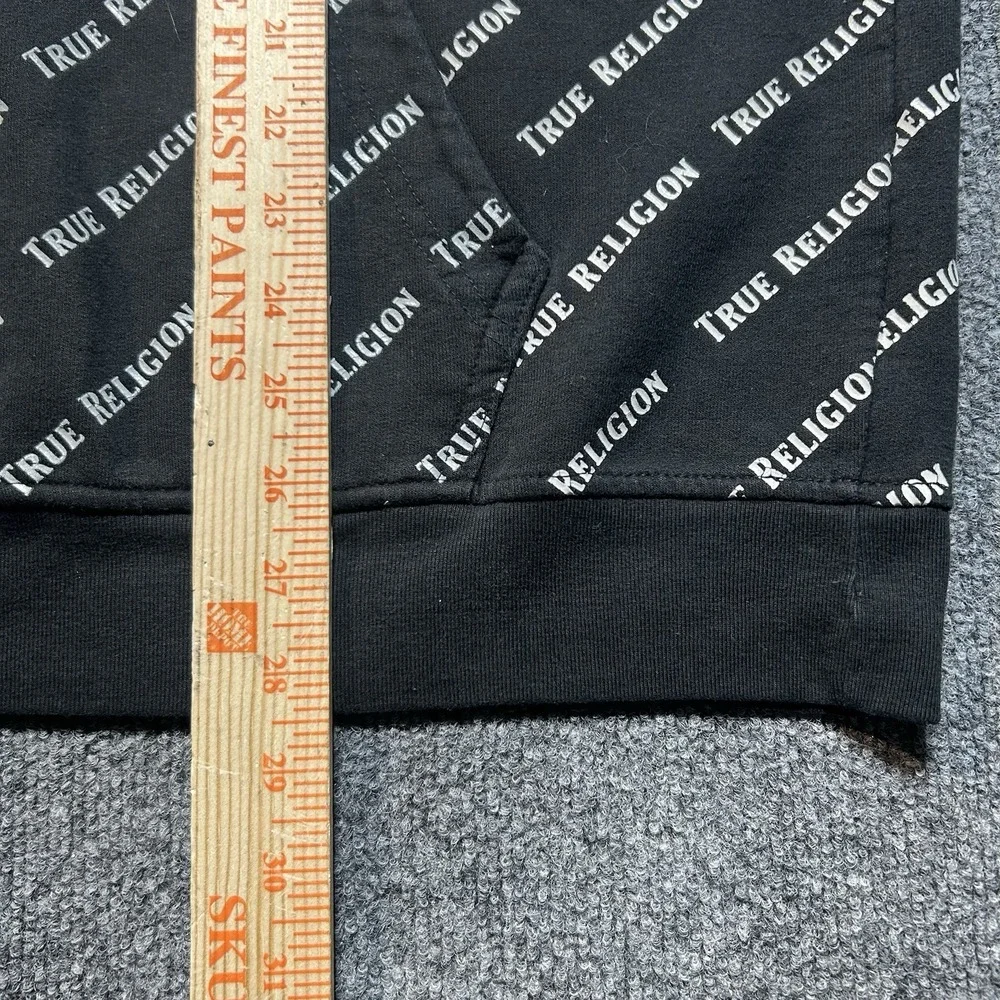 True Religion Mens 2XL Hoodie Black White All Over Logo Pullover